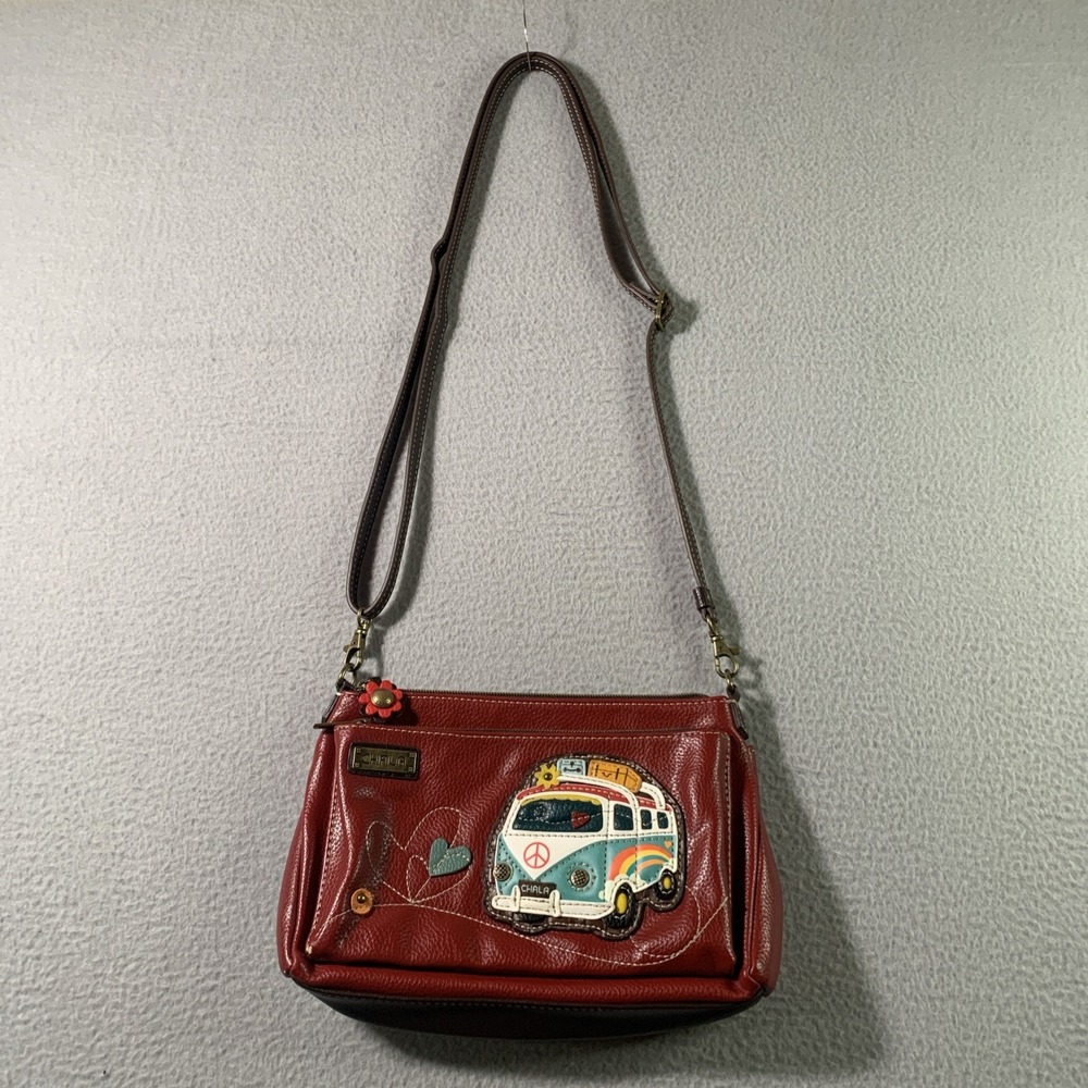 Chala Bus Deluxe Crossbody RFID Protected Vegan Leather Bag Burgundy